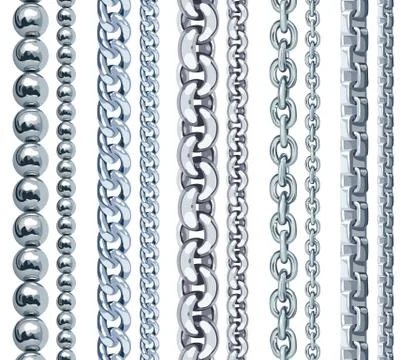 Set of realistic vector silver chains Stock Illustration