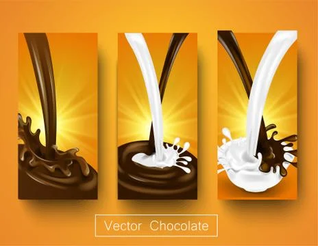 Set realistic vector vertical chocolate banners design package template. Stock Illustration
