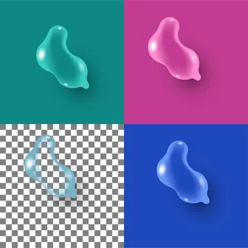 Set of realistic water drops in different colors on colored and transparent.. Stock Illustration
