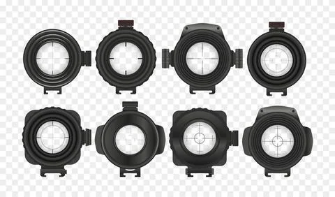 Set of realistic weapon sight, sniper rifle optical scope. Hunting gun view.. Stock Illustration