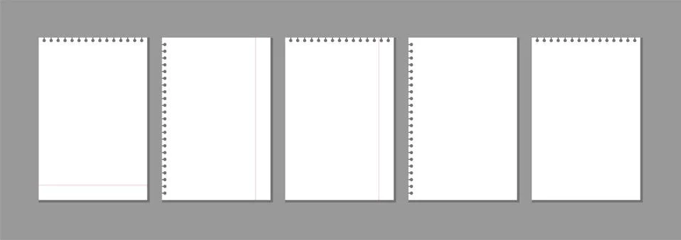 Set of realistic white blank notepad sheets for notes isolated on transparent Stock Illustration