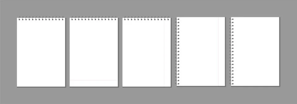 Set of realistic white blank notepad sheets for notes isolated on transparent Stock Illustration