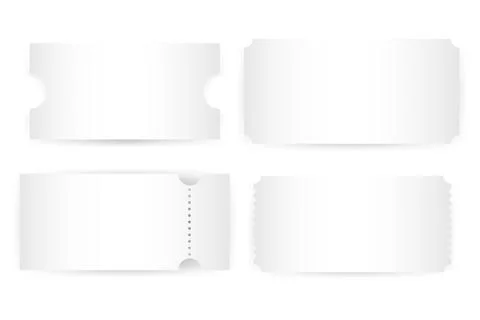 Set realistic white template of coupon, ticket, boarding pass,voucher with .. Stock Illustration