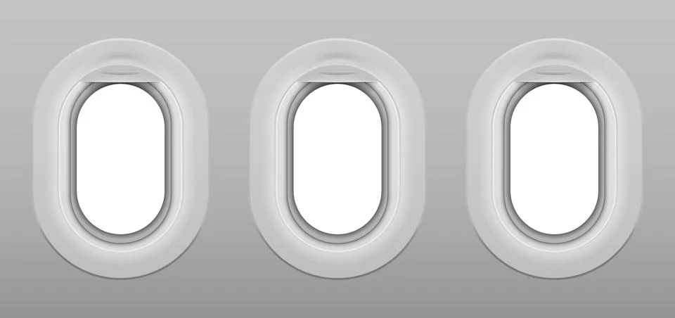 Set of realistic window of airplane. Vector illustration. Stock Illustration