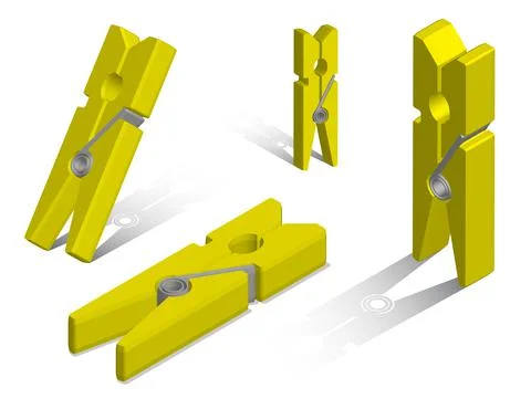 Set of realistic yellow clothespins in different positions. Care and washing Stock Illustration