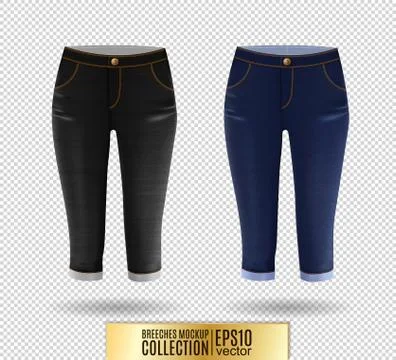 Set of realistick vector breeches mockup. Denim knickerbockers. Blue corduroys Stock Illustration