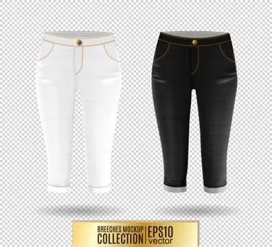 Set of realistick vector breeches mockup. Denim knickerbockers. Blue corduroys Stock Illustration