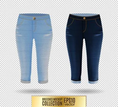 Set of realistick vector breeches mockup. Denim knickerbockers. Blue corduroys Иллюстрация