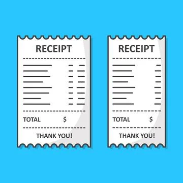 Set Of Receipt Paper Vector Icon Illustration. Paper Print Check, Shop Reci.. Stockillustratie