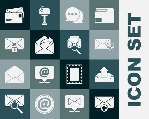Set Received message concept, Upload inbox, Envelope with shield, Speech bubble Stock Illustration