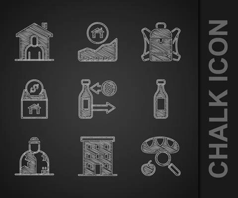 Set Reception of glass bottles, Multi storey building, Searching for food Ilustración de archivo