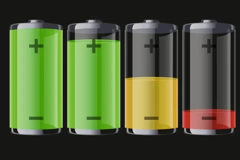 Set of rechargeable batteries with indication Stock Illustration