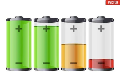 Set of rechargeable batteries with indication Stock Illustration