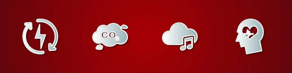 Set Recharging, CO2 emissions cloud, Music streaming service and Head with 库存插图