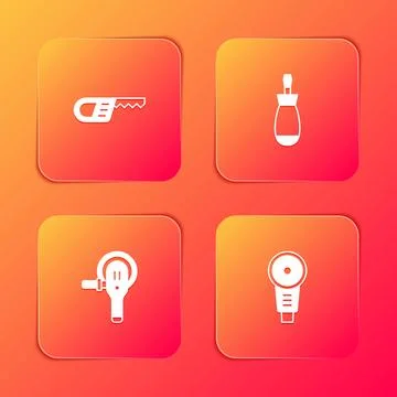 Set Reciprocating saw, Screwdriver, Angle grinder and  icon. Vector Stock Illustration