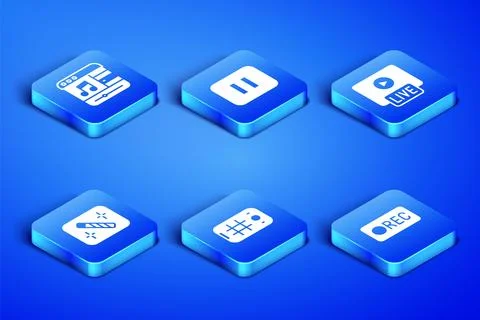 Set Record button, Music player, Selfie mobile, Photo retouching, Pause and.. Illustrazione stock