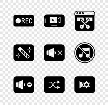 Set Record button, Online play video, Video recorder editor, Speaker mute, .. Illustrazione stock