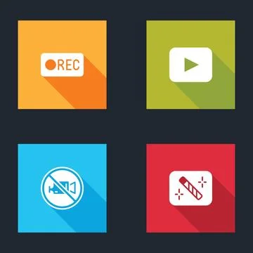 Set Record button, Play, Prohibition no video recording and Photo retouching Stock Illustration