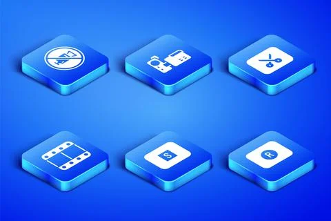 Set Record button, Prohibition no video recording, Stop media, Play, Cinema Stock Illustration