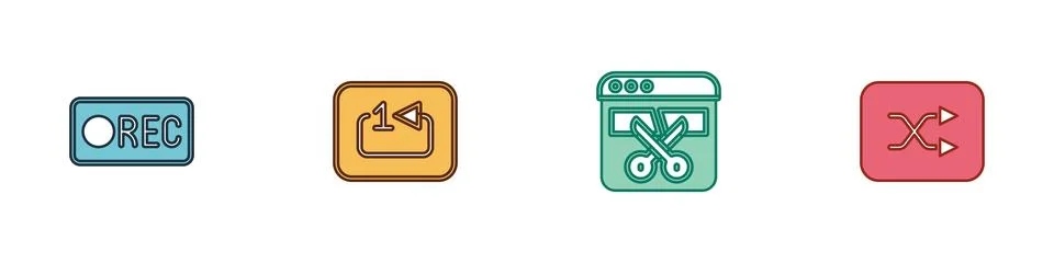 Set Record button, Repeat track music player, Video recorder editor and Arr.. Stock Illustration