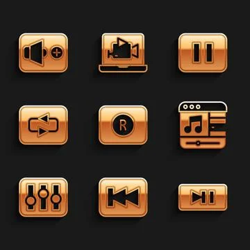 Set Record button, Rewind, Pause, Music player, Sound mixer controller, Repeat Stock Illustration