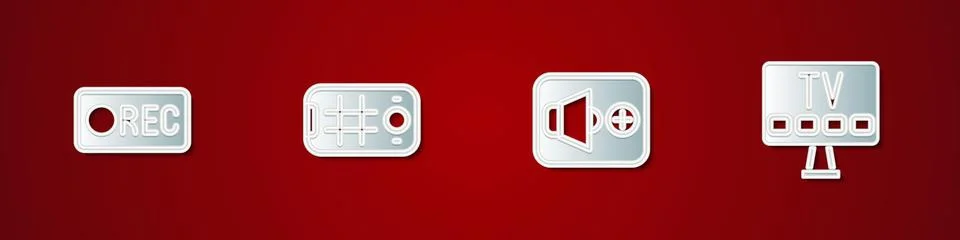 Set Record button, Selfie mobile, Speaker volume and Smart Tv icon. Vector Illustrazione stock