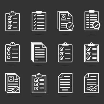 Set-record-checklist-paper-report-business-check-resume-document-flat-icon-pr Stock Illustration