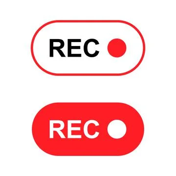 Set of recording sign button, red app panel, rec, vector symbol isolated on w Illustrazione stock