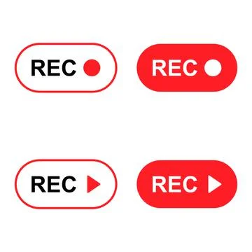 Set of recording sign button, red app panel, rec, vector symbol isolated on w Stock Illustration