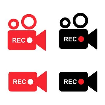 Set of recording sign button, red app panel, rec, vector symbol isolated on w Stock Illustration