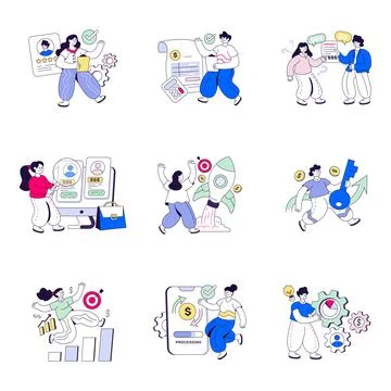 Set of Recruitment Flat Illustrations Stock Illustration