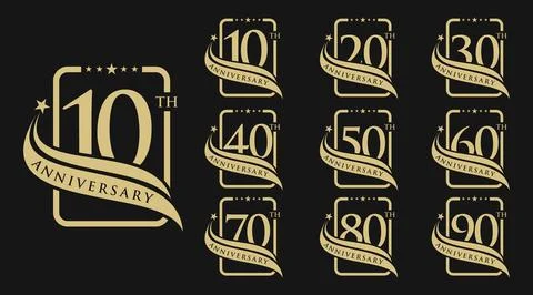 Set Of Rectangle anniversary years celebration emblem logo design vector, 1.. Stock Illustration