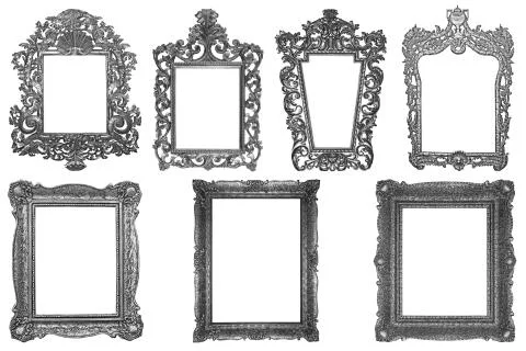 Set of rectangle Decorative vintage silver-plated wooden frame isolated on wh Stock Photos