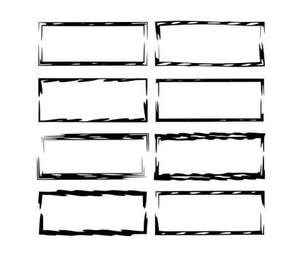 Set of rectangle grunge frames. Collection of empty linear borders. Template  Stock Illustration
