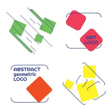 Set of rectangle logos with lines isolated on white background. Vector templa Stock Illustration