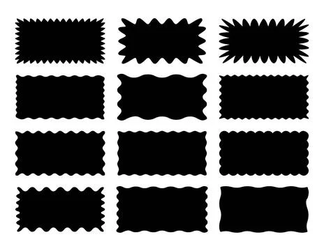 Set of rectangle shape frames with zigzag edge. Uneven zigzag rectangular s.. イラスト素材