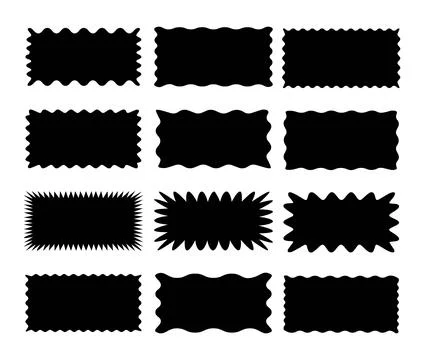 Set of rectangle shape frames with zigzag edge. Uneven zigzag rectangular s.. イラスト素材