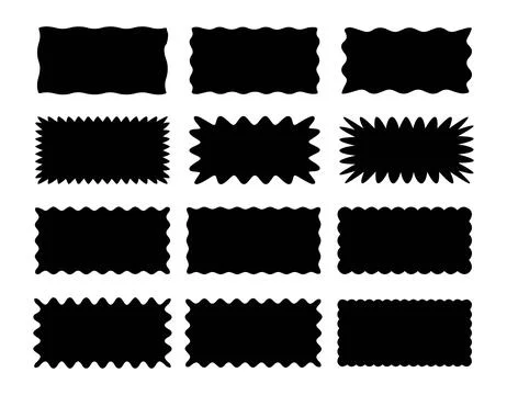Set of rectangle shape frames with zigzag edge. Uneven zigzag rectangular s.. イラスト素材