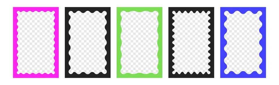 Set of rectangle squiggle photo frames, wiggly borders with wavy edges Stock Illustration