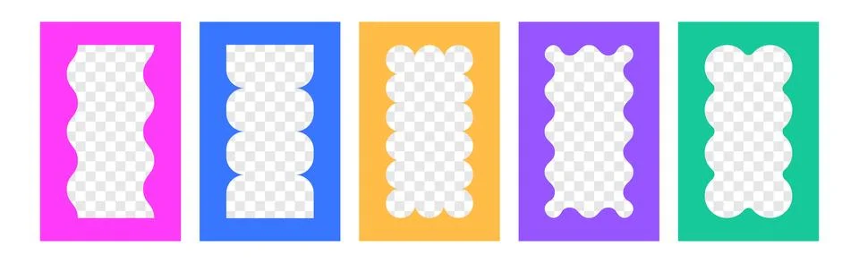 Set of rectangle squiggle photo frames, color fun wiggly borders with wavy Stockillustratie