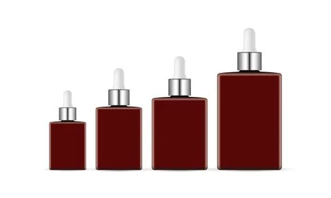 Set of Rectangular Amber Dropper Bottles With Metal Caps Stock Illustration