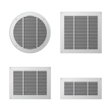 A set of rectangular and circular ventilation grilles. Illustrazione stock