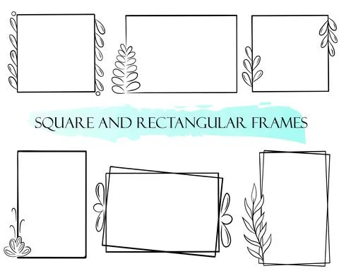 Set of rectangular and square frames. Vector. Simple black frames with flower. Illustrazione stock