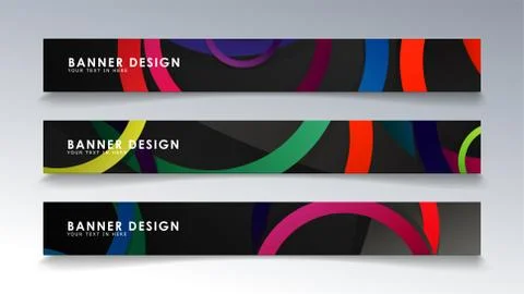 Set rectangular banner with a circle background colorful Illustrazione stock