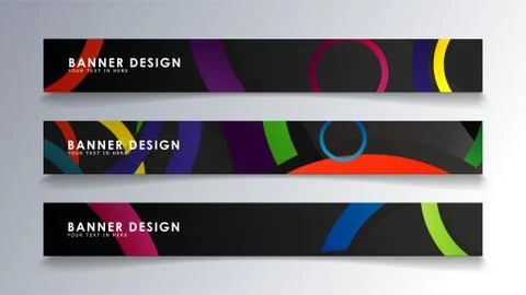 Set rectangular banner with a circle background colorful Stock Illustration