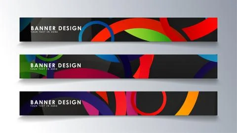 Set rectangular banner with a circle background colorful Stock Illustration