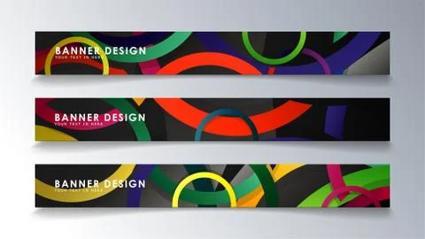 Set rectangular banner with a circle background colorful Stock Illustration