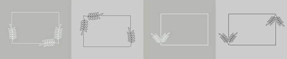 Set of rectangular frames framed by plants for posters, cards, invitations an Stock Illustration