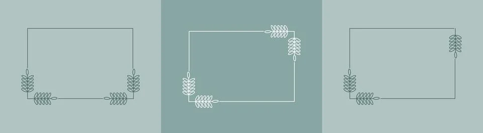 Set of rectangular frames framed by plants for posters, cards, invitations an Stock Illustration