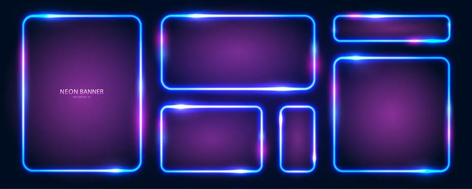 A set of rectangular neon frames with shining effects, highlights and Stockillustratie